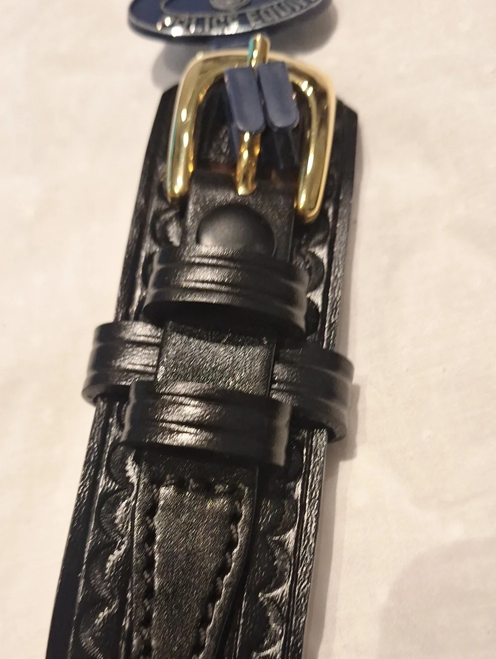 Police Dutyman Black Embossed Leather Belt with Gold-Tone Buckle